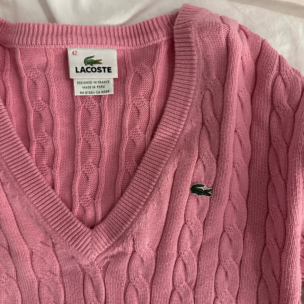 Lacoste Women's V-Neck Sweater in Pink